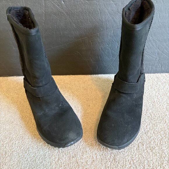 Skechers Shape Ups Women's Winter Boots Size 7 Black Suede Faux Fur - Picture 2 of 11